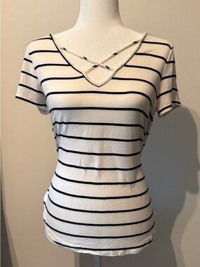 Emory Park Dark Navy Striped Cream Women's Top